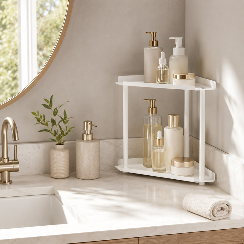 Organisateur de comptoir de salle de bain à 2 niveaux, tablettes de rangement ouvertes