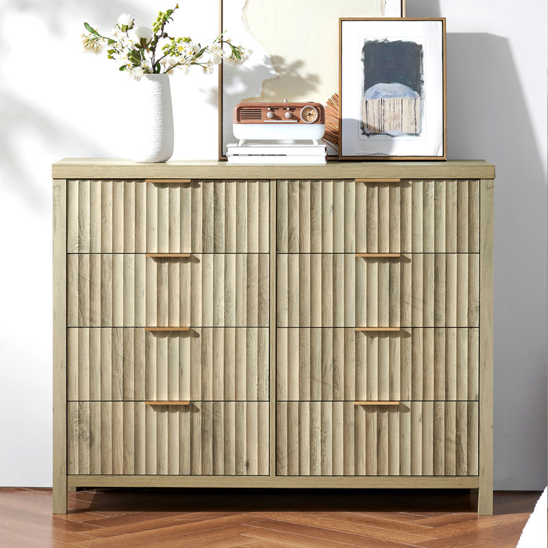 Arrilla 46.5" W Fluted Manufactured Wood 8-Drawer Dresser, Sand Oak