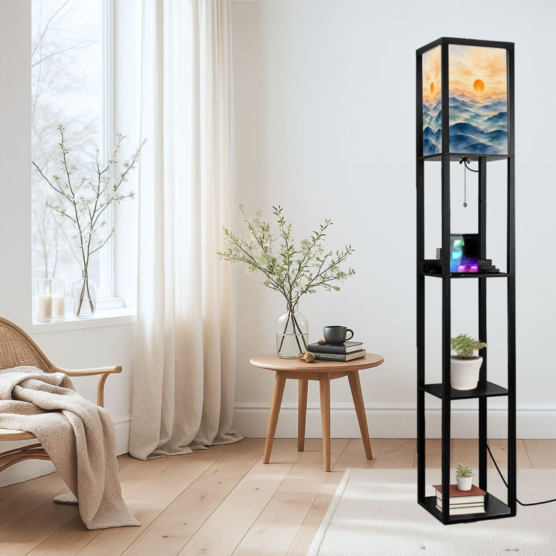 Lampe sur pied à DEL Dimmable Sunset Layered Blue, cadre en panneau de fibres à densité moyenne avec télécommande, lumière 3 couleurs, pour le salon, la chambre à coucher