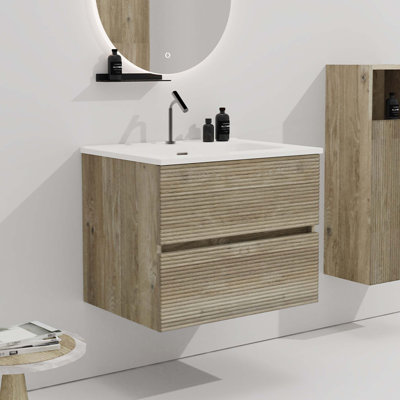 24" Wall Mounted Bathroom Vanity with Integrated Ceramic Sink with Overflow, Large Storage Floating Bathroom Vanity for Modern Bathroom