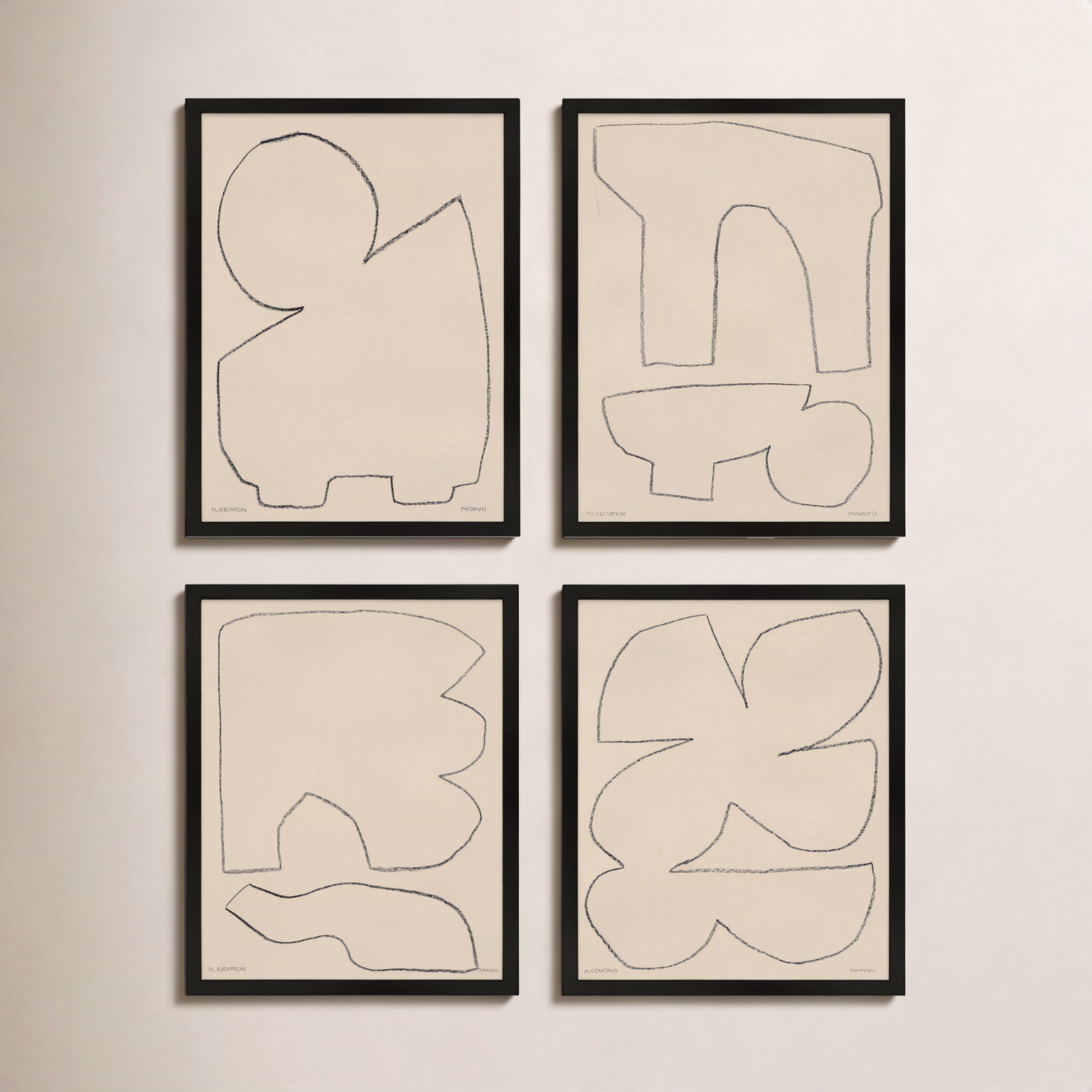 Freya "Outlines" 4-Piece Painting Set, Black Framed, 20" W x 25" H