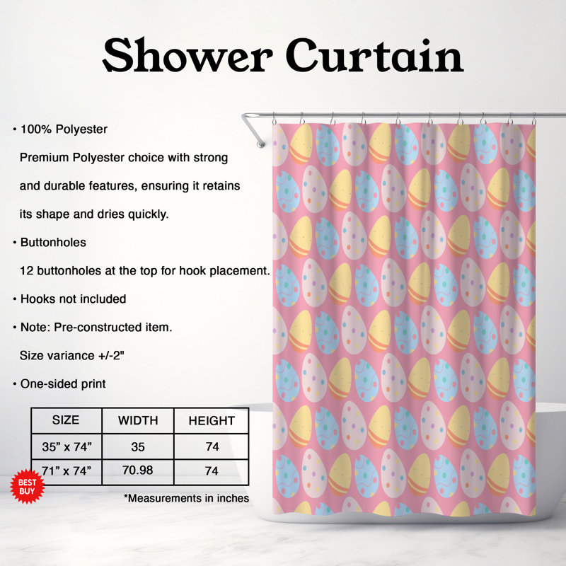 Bright Eggs - Rideau de douche standard 1 pièce, H 74 po x l 71 po