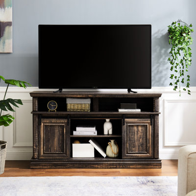Meuble télé de style Mid-Century avec grande armoire, pouvant accueillir des téléviseurs de 65 po, une grande table de divertissement, un design et une finition antique