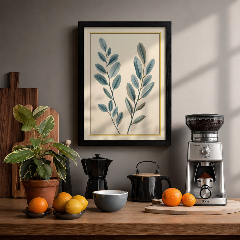 Feathered Plant Study Botanical - Framed Print, Black, A4 - 29.7 x 21.0 cm