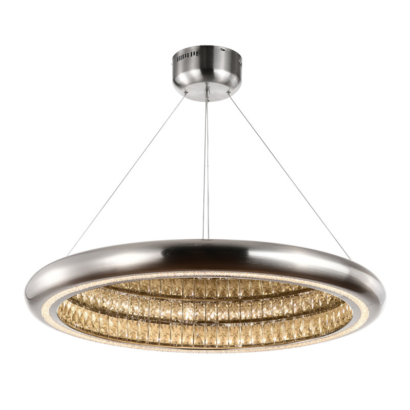 Lustre en cristal à DEL 3000k Palace, H 3,10 po x l 39,50 po x P 39,50 po, Nickel brossé