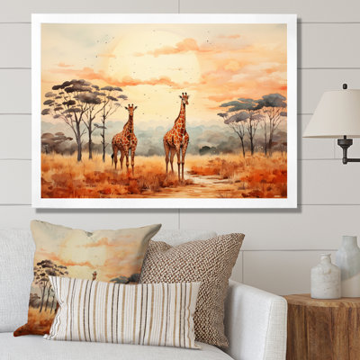 " Orange Gray Girrafes Walk In African Landscape "