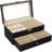 Leather Watch Box And Sunglass Glasses Case Organizer And Jewellery Display Drawer Lockable Case Organizer Black