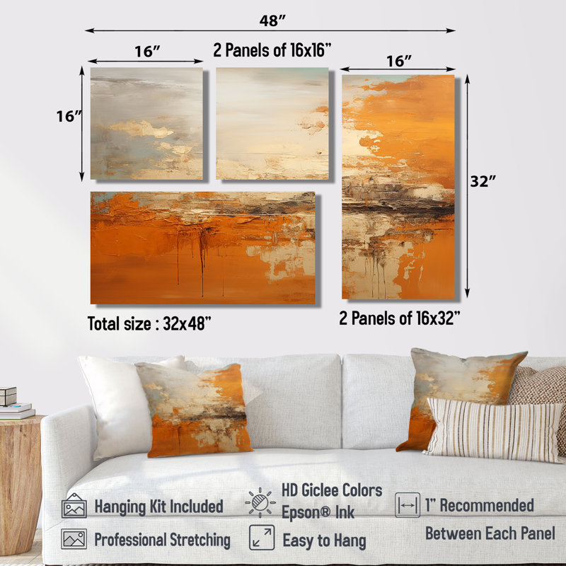 «Copper Glow», ensemble de 4 reproductions d'art sur toile, Toile tendue, Ne s’applique pas