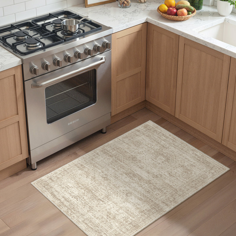Tapis persan lavable à l'aspect vieilli, Beige, Rectangulaire 2 pi x 3 pi