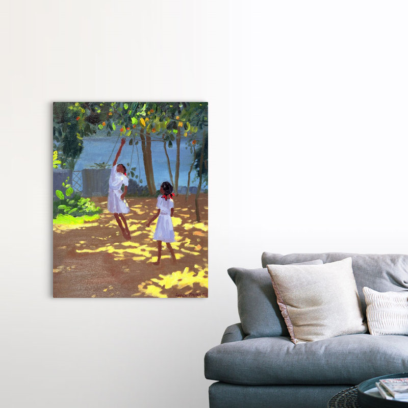 Reproduction d'art, "Reaching For Oranges Bentota" par Anmoore, H 48 po x l 38 po x P 1,5 po, Toile