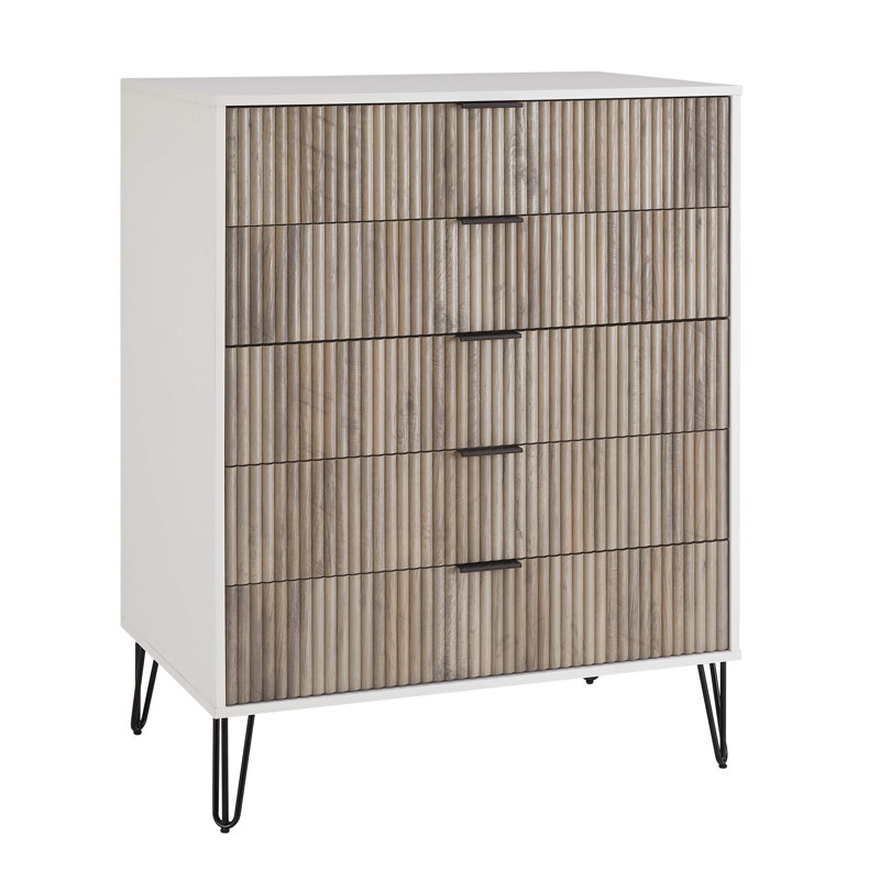 Dumbo 35" W Modern Dresser with 5 Full Extension Drawers in Rustic Gray and White, Gray/White