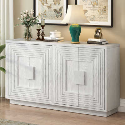 Buffet rétro vieilli à 4 portes avec tablettes réglables et motif géométrique TREXM pour salle à manger, cuisine et salon
