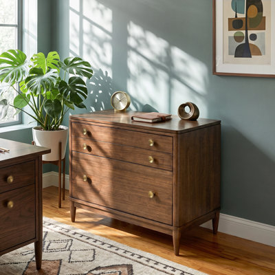 Bugrane Solid Wood 3-Drawer File Cabinet with 2 Power Outlets