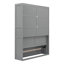 Grand lit escamotable mural avec tablettes, gris