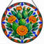 Cactus vert et souci orange, vitrail sur toile, cercle-320242641