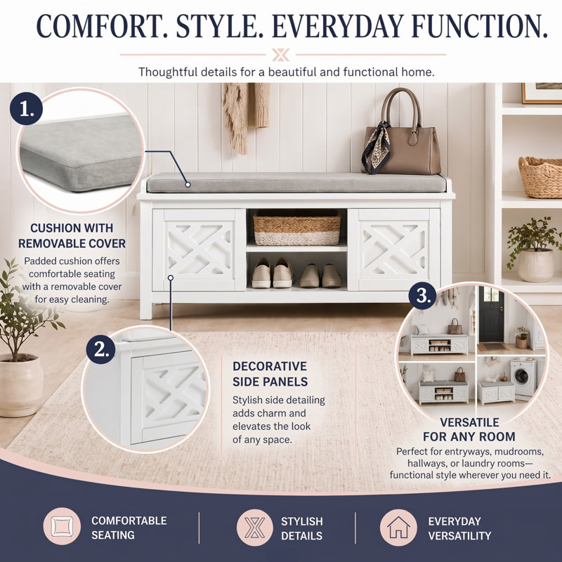 Coventry 45” Linen Upholstered Storage Bench, White