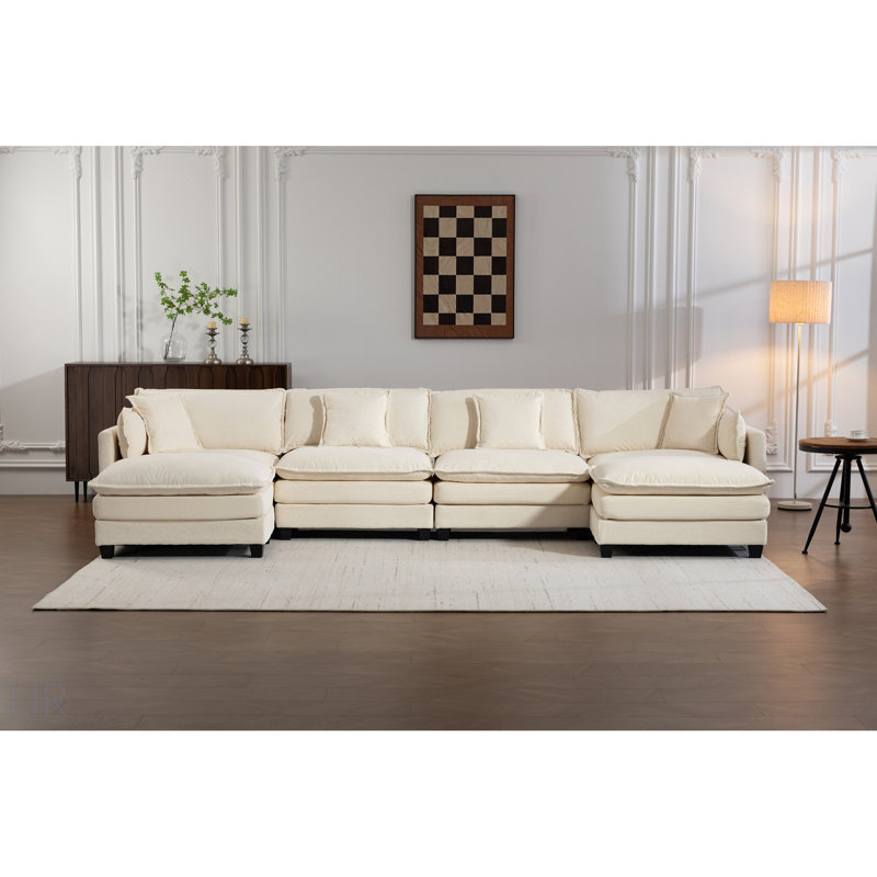 Canapé modulaire moderne à 4 places avec 2 repose-pieds, conception symétrique, méridienne et coussins de taille pour le confort du salon