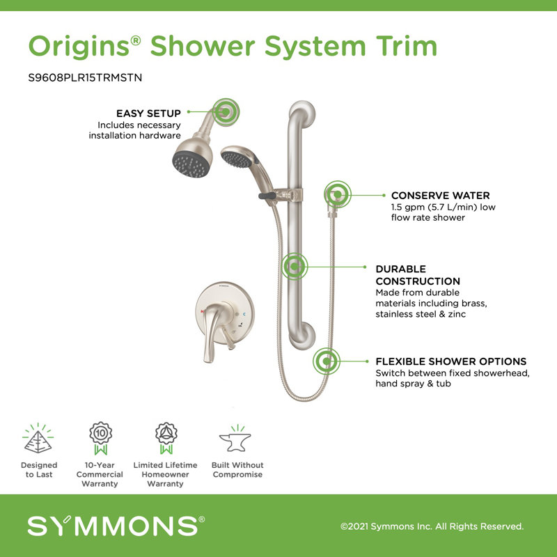 Garniture de douche à 1 jet Origins, Nickel satiné