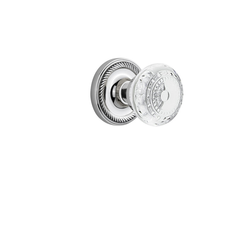 Crystal Meadows Interior Mortise Door Knob with Rope Rosette, Bright Chrome