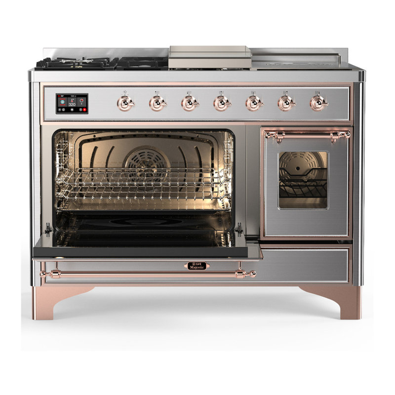 Majestic III Series 48 Inch Dual Fuel Range with 5 Sealed Burners, Griddle, Frenchtop in Glossy Black (Natural Gas, Burnished Trim)