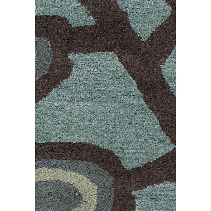 Très grand tapis botanique en laine touffeté à la main bleu, ivoire et brun Cianie, Bleu, brun et ivoire