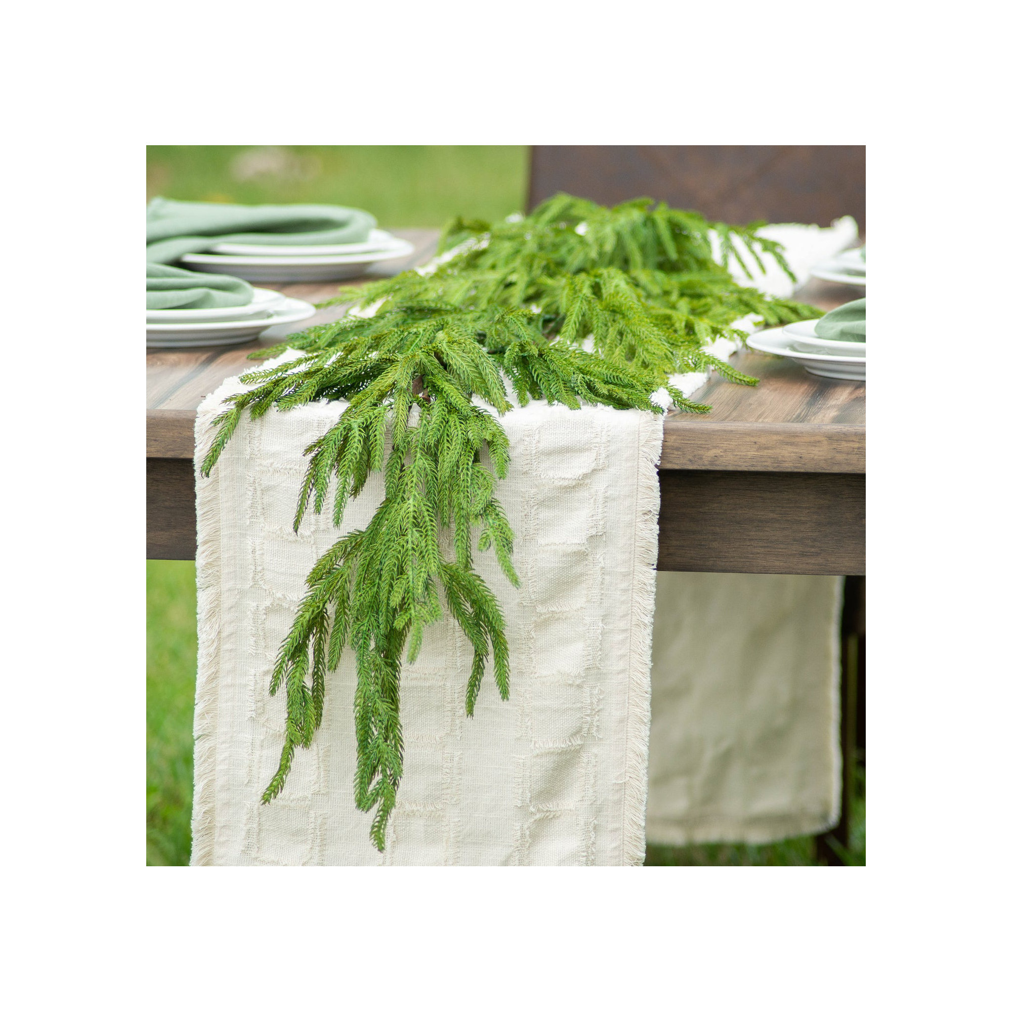 Real Touch Norfolk Pine Christmas Holiday Front Door Garland Table Runner, 10' L