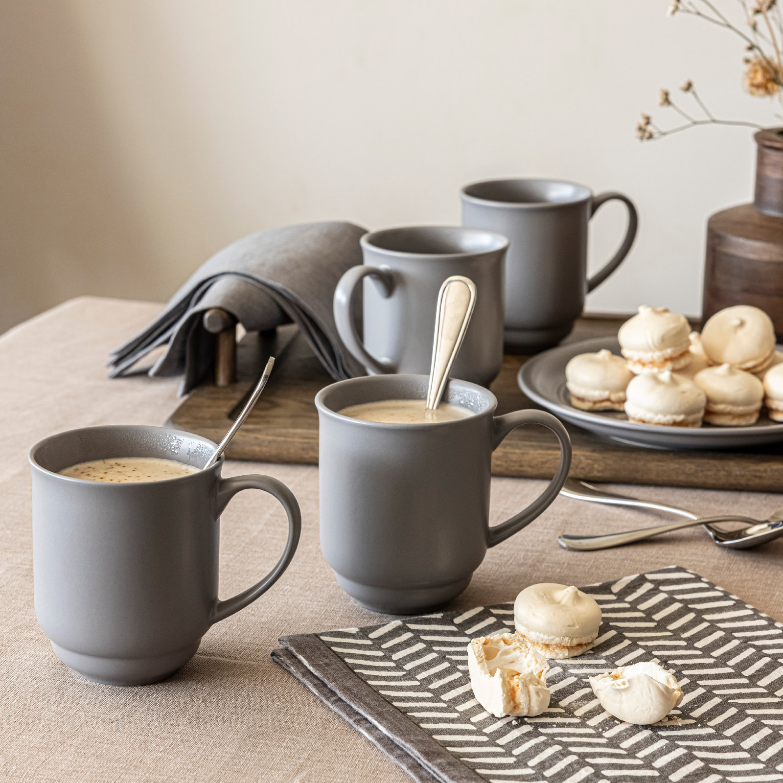 Rimmed Stoneware Mug, Gray