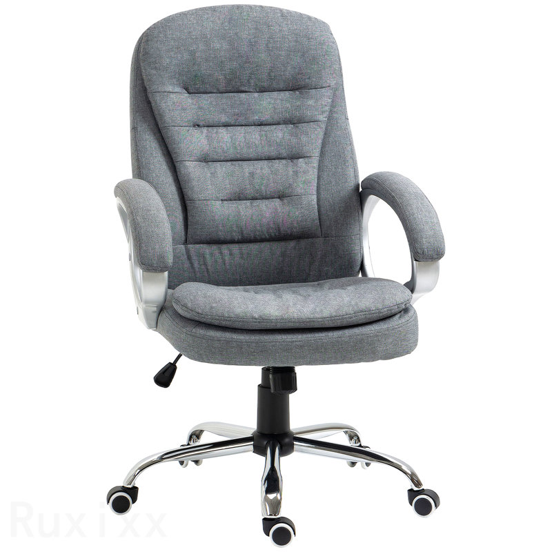 Gray High Back Home Office Chair Executive Computer Chair, With Adjustable Height, Upholstered Thick Padding Headrest And Armrest