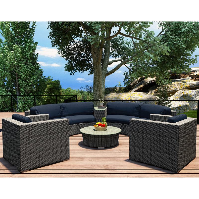 Ensemble de conversation modulaire en rotin avec coussins 6 pièces Suffern, Toile gris anthracite Sunbrella®