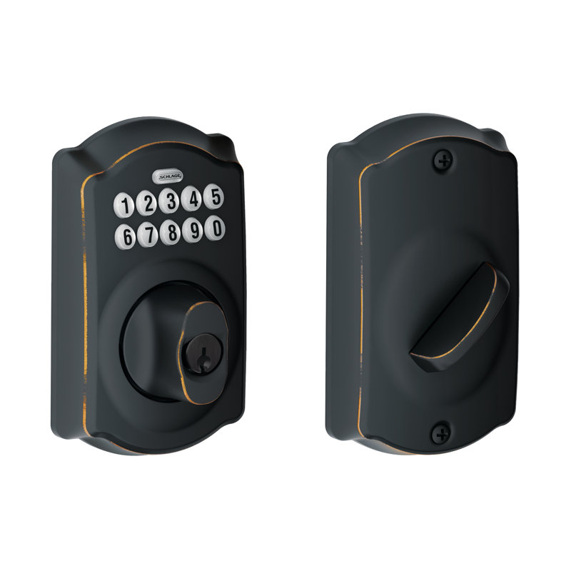 Schlage Keypad Deadbolt with Camelot Trim, Aged Bronze, Yes
