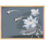 Fleurs de lotus blanches et oiseaux sur fond bleu d'inspiration asiatique, affiche rustique encadrée-104786591-104786594