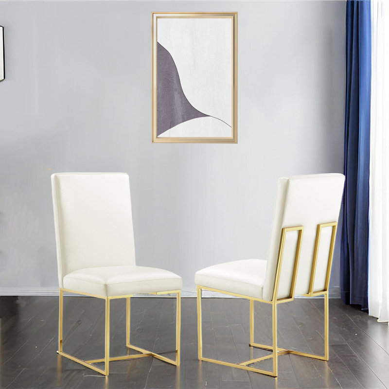 Bilgola White and Gold Leather Dining Chairs