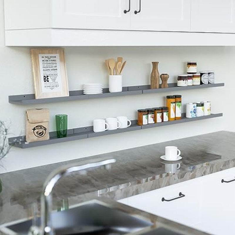 Ensemble de 8 tablettes murales flottantes, étagères à livres suspendues pour la chambre de bébé avec rebord pour le rangement, tablette à rebord gris pour chambre à coucher, salle de bain, cuisine, salon, décoration murale, gris moderne