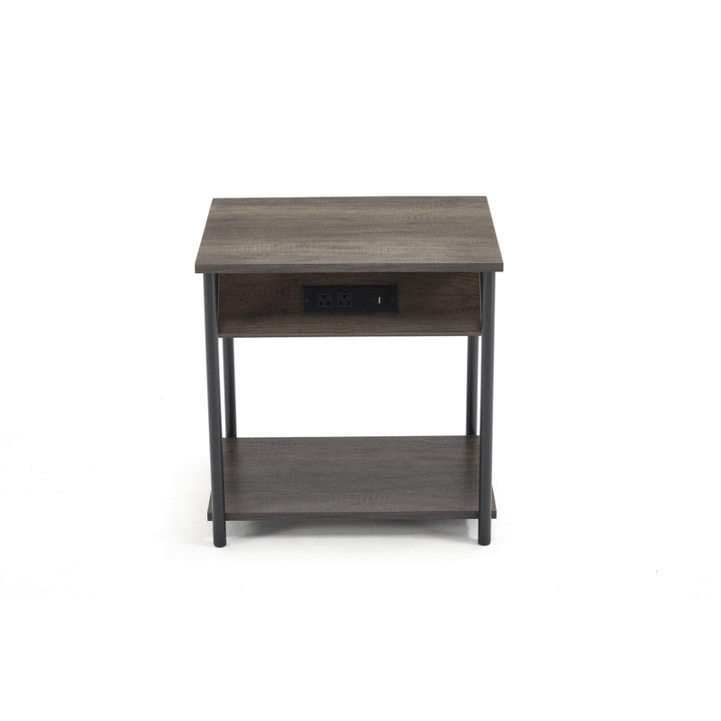 Modern Nightstand with Charging Station, Open Storage Shelf, Easy Assembly, Gray