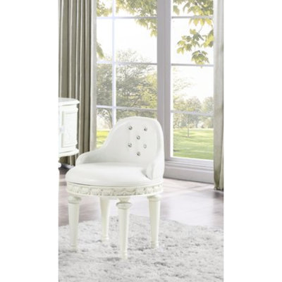 Fauteuil de coiffeuse avec siège pivotant - Design rond, rembourrage en mousse rembourré de mousse polyuréthane blanc perle confortable pour le maquillage