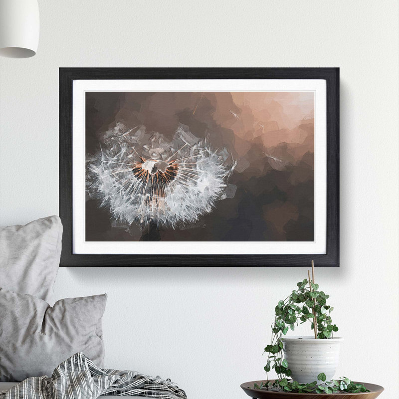 Floating Dandelion Seeds in Abstract - Picture Frame Graphic Art Print, 27cm H x 36cm W x 2cm D, Black Framed