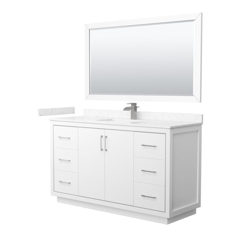 60'' Single Bathroom Vanity with Cultured Marble Top, Carrara, Brushed Nickel, White