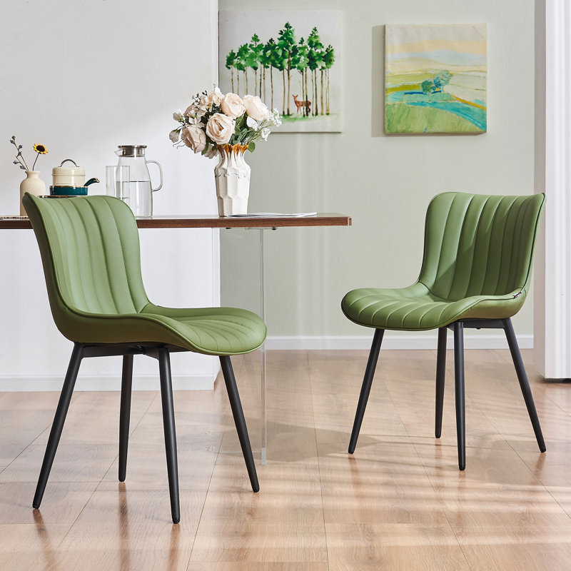 Heitger Faux Leather Upholstered Side Chairs Modern Wingback Dining Chairs with Metal Legs, Green