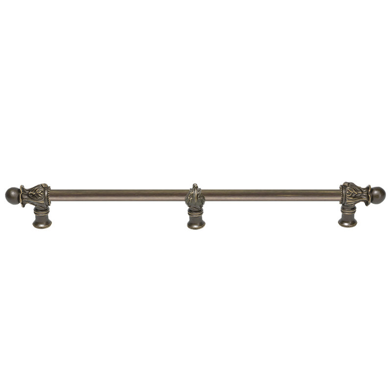 Acanthus 22 inches c.c. with 1/2 round smooth bar Romanesque style with center brace in Antique Brass, Antique Brass, 22"