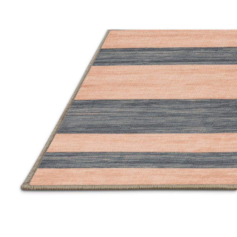 Tapis beige à rayures horizontales lavable à la machine, Carré 3 pi