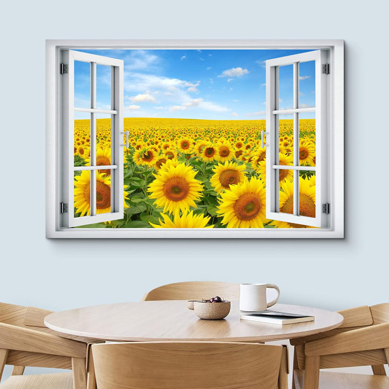 Sunflower Field Window View Canvas Print 36" x 24"