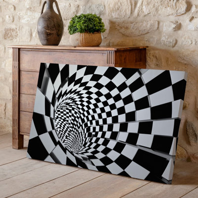 Canvas A Mesmerizing Tunnel Composed Of Alternating Black And White Checkered Wall Art Patterns Creating A Sense Of Depth And Motion Canvas Wall Art