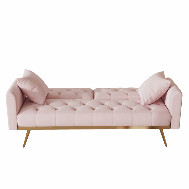 Reeyan 68.3" Upholstered Velvet Sleeper Sofa, Pink Velvet