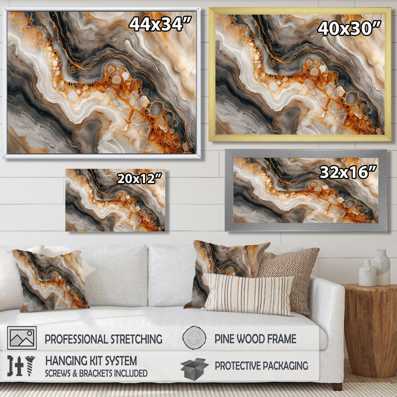 «Slab Structures Orange Grey Agate - Marble Wall Art Living Room», Toile tendue, H 34 po x l 44 po x P 1,5 po