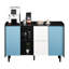 Buffet avec portes noires et bleues, 2 tiroirs et rangement ouvert pour la cuisine-1179420744