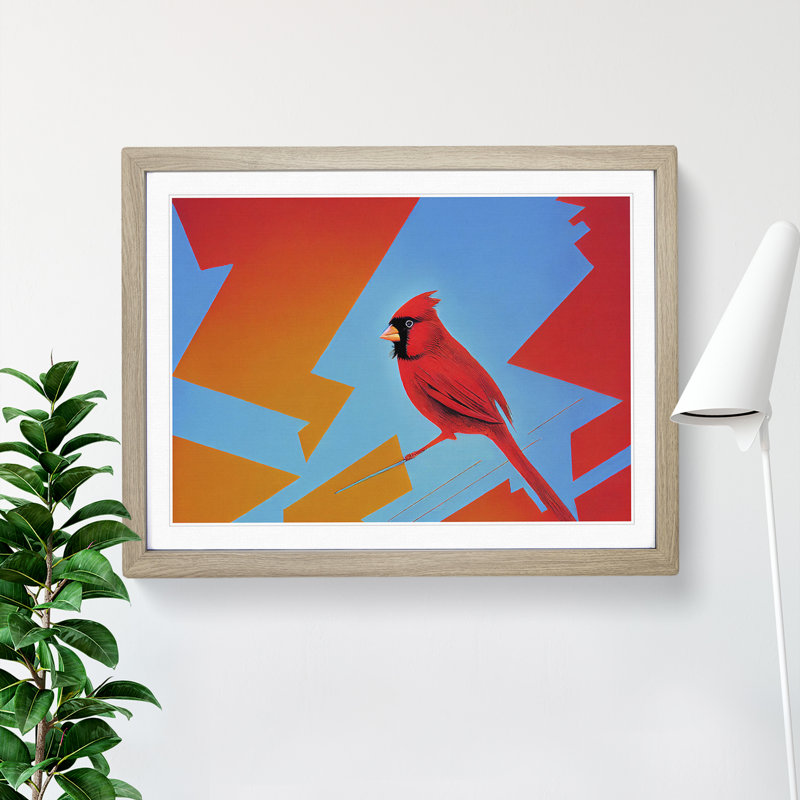 Cardinal Bird Vol.3 - Single Picture Frame Print, 25cm H x 34cm W x 2cm D, Oak Framed