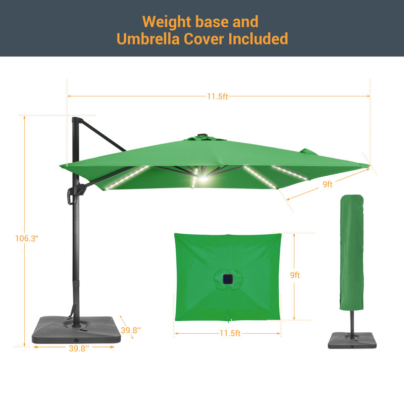 Jamestown 132'' Lighted Cantilever Umbrella with a Base, Green