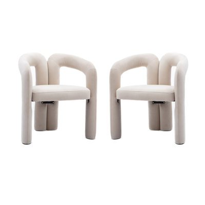 Ensemble de 2 fauteuils d'appoint / de salle à manger / de barils en tissu de velours de conception contemporaine (velours rose)