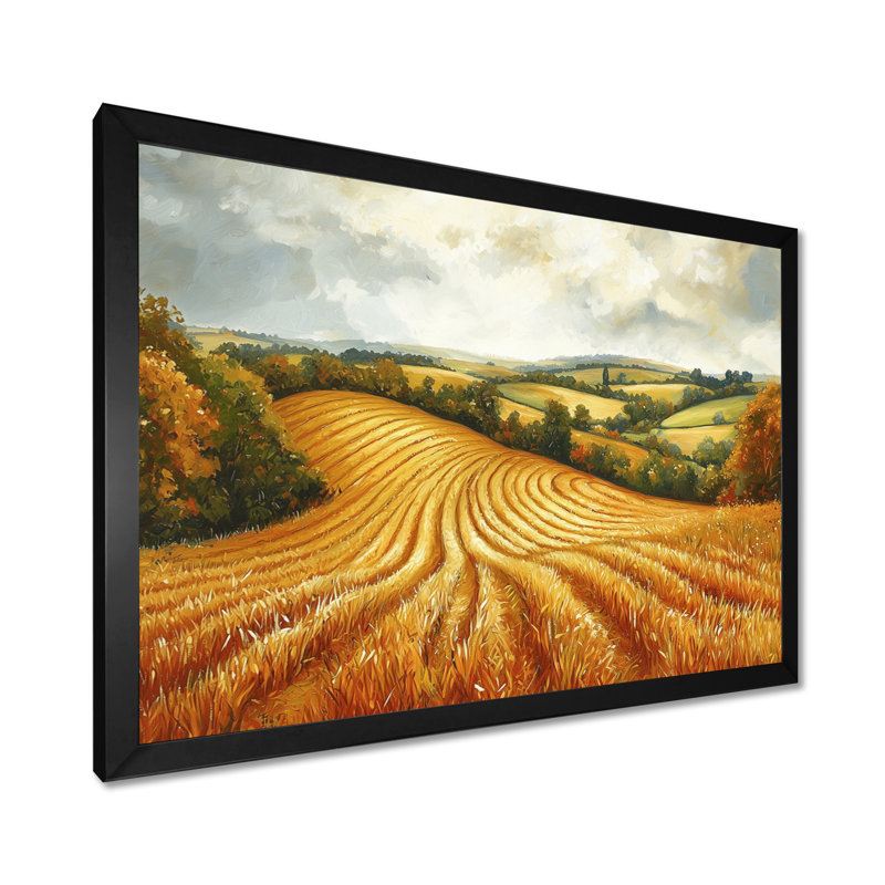 Paysage champêtre doré en automne I - Art mural campagne, Cadre simple, Noir, H 12 po x l 20 po