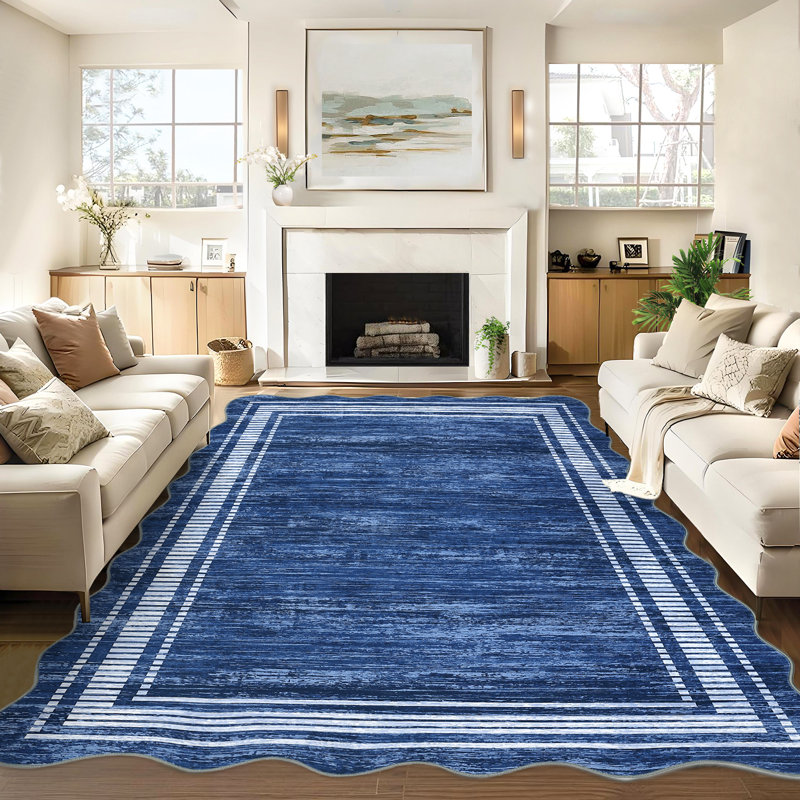 Striped Machine Printed Area Rug, Navy, Rectangle 120 x 170 cm